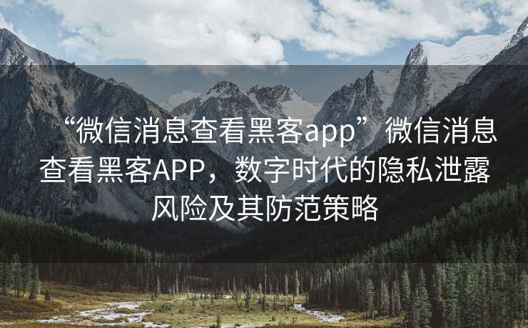 “微信消息查看黑客app”微信消息查看黑客APP，數字時(shí)代的隱私泄露風(fēng)險及其防范策略