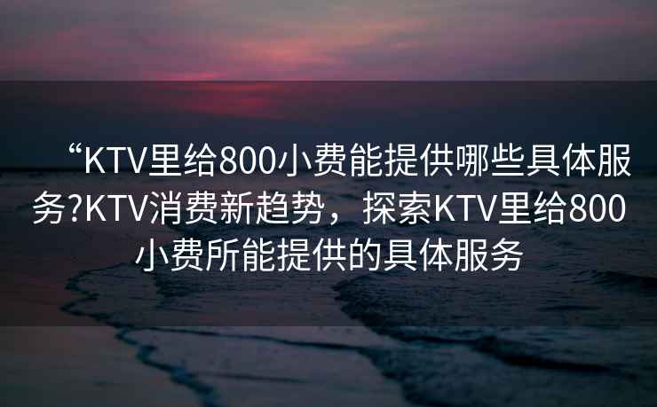 “KTV里給800小費能提供哪些具體服務(wù)?KTV消費新趨勢，探索KTV里給800小費所能提供的具體服務(wù)