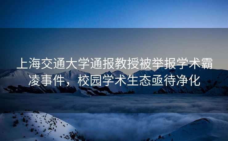 上海交通大學(xué)通報教授被舉報學(xué)術(shù)霸凌事件，校園學(xué)術(shù)生態(tài)亟待凈化