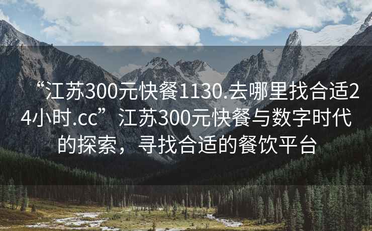 “江蘇300元快餐1130.去哪里找合適24小時(shí).cc”江蘇300元快餐與數字時(shí)代的探索，尋找合適的餐飲平臺