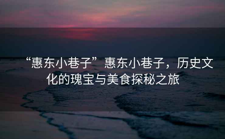“惠東小巷子”惠東小巷子，歷史文化的瑰寶與美食探秘之旅
