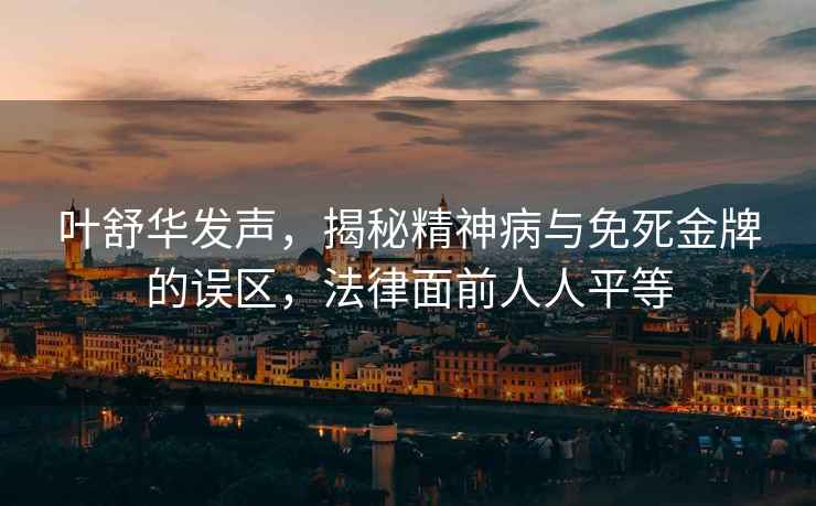 葉舒華發(fā)聲，揭秘精神病與免死金牌的誤區，法律面前人人平等
