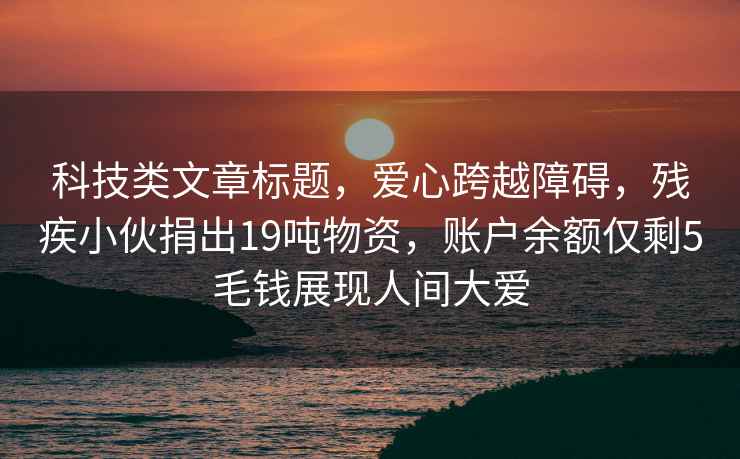 科技類(lèi)文章標題，愛(ài)心跨越障礙，殘疾小伙捐出19噸物資，賬戶(hù)余額僅剩5毛錢(qián)展現人間大愛(ài)