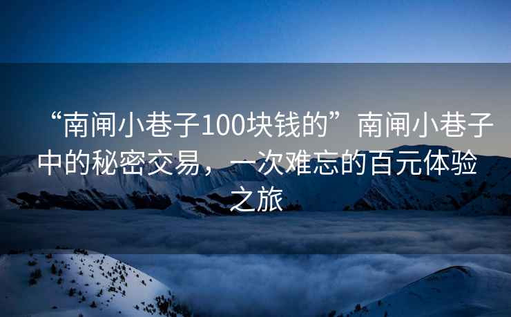 “南閘小巷子100塊錢(qián)的”南閘小巷子中的秘密交易，一次難忘的百元體驗之旅