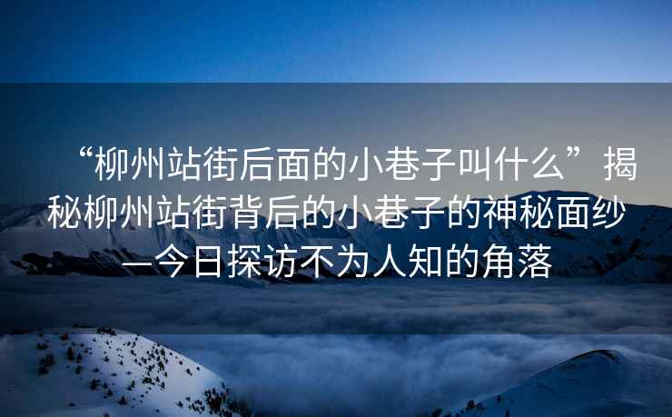 “柳州站街后面的小巷子叫什么”揭秘柳州站街背后的小巷子的神秘面紗—今日探訪(fǎng)不為人知的角落