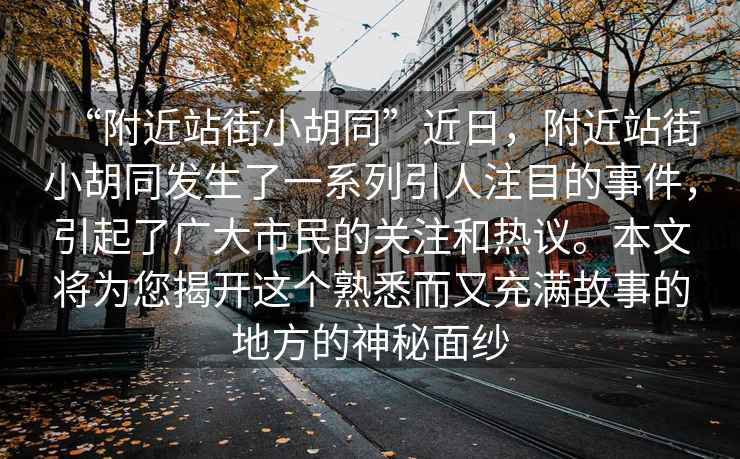 “附近站街小胡同”近日，附近站街小胡同發(fā)生了一系列引人注目的事件，引起了廣大市民的關(guān)注和熱議。本文將為您揭開(kāi)這個(gè)熟悉而又充滿(mǎn)故事的地方的神秘面紗