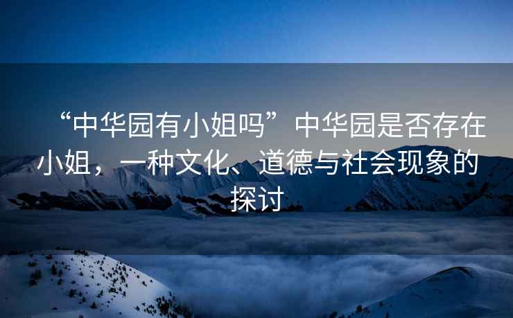 “中華園有小姐嗎”中華園是否存在小姐，一種文化、道德與社會(huì )現象的探討
