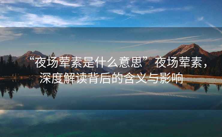 “夜場(chǎng)葷素是什么意思”夜場(chǎng)葷素，深度解讀背后的含義與影響