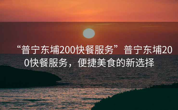 “普寧東埔200快餐服務(wù)”普寧東埔200快餐服務(wù)，便捷美食的新選擇