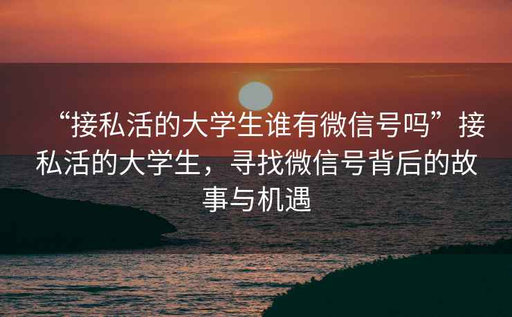“接私活的大學(xué)生誰(shuí)有微信號嗎”接私活的大學(xué)生，尋找微信號背后的故事與機遇