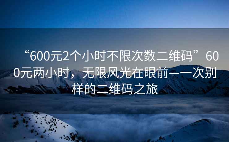 “600元2個(gè)小時(shí)不限次數二維碼”600元兩小時(shí)，無(wú)限風(fēng)光在眼前—一次別樣的二維碼之旅