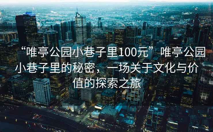 “唯亭公園小巷子里100元”唯亭公園小巷子里的秘密，一場(chǎng)關(guān)于文化與價(jià)值的探索之旅