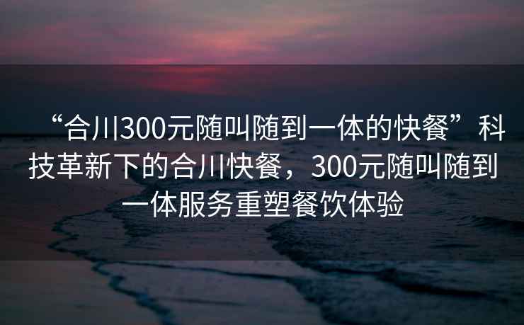 “合川300元隨叫隨到一體的快餐”科技革新下的合川快餐，300元隨叫隨到一體服務(wù)重塑餐飲體驗