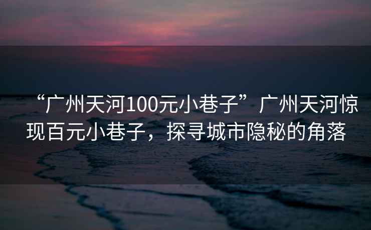 “廣州天河100元小巷子”廣州天河驚現百元小巷子，探尋城市隱秘的角落