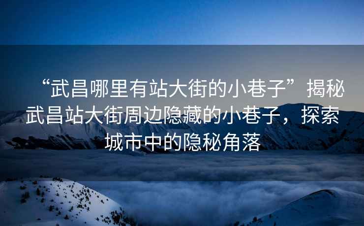 “武昌哪里有站大街的小巷子”揭秘武昌站大街周邊隱藏的小巷子，探索城市中的隱秘角落