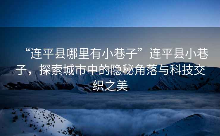 “連平縣哪里有小巷子”連平縣小巷子，探索城市中的隱秘角落與科技交織之美