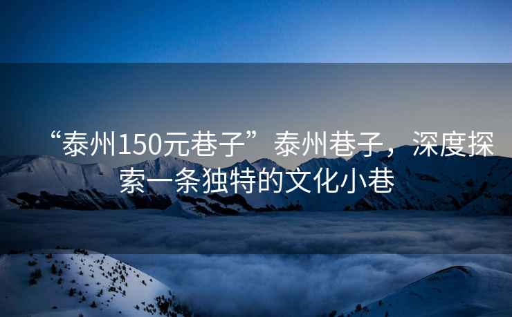 “泰州150元巷子”泰州巷子，深度探索一條獨特的文化小巷
