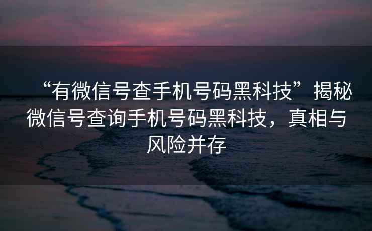“有微信號查手機號碼黑科技”揭秘微信號查詢(xún)手機號碼黑科技，真相與風(fēng)險并存