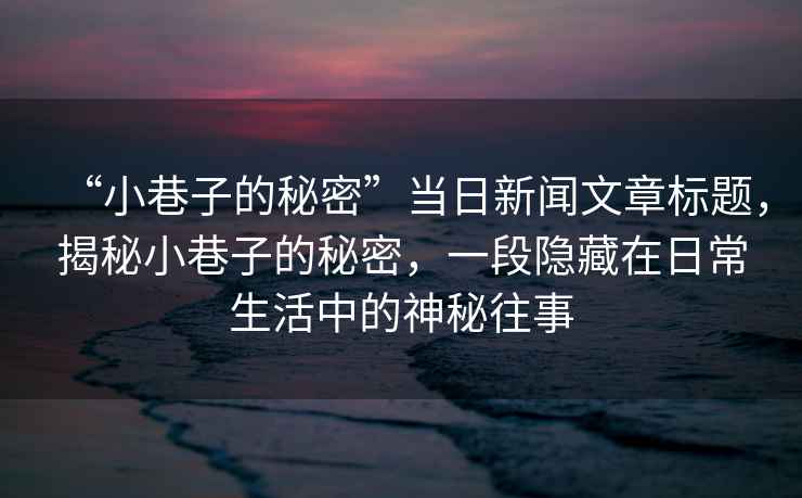 “小巷子的秘密”當日新聞文章標題，揭秘小巷子的秘密，一段隱藏在日常生活中的神秘往事