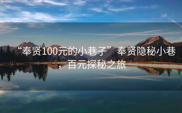 “奉賢100元的小巷子”奉賢隱秘小巷，百元探秘之旅