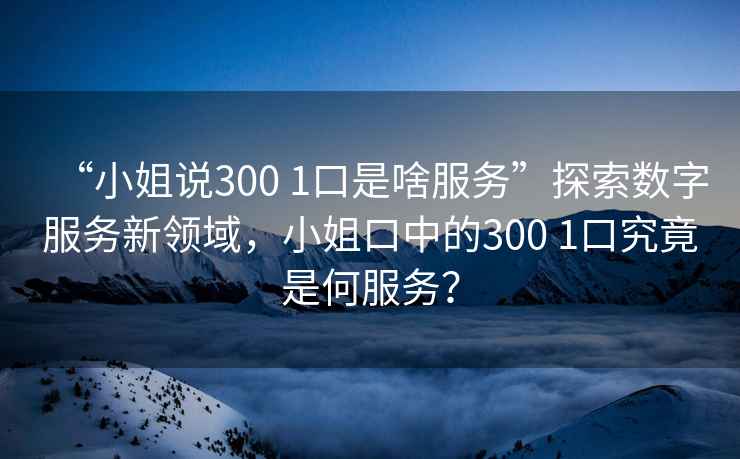 “小姐說(shuō)300 1口是啥服務(wù)”探索數字服務(wù)新領(lǐng)域，小姐口中的300 1口究竟是何服務(wù)？