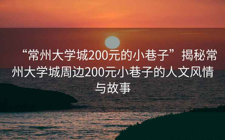 “常州大學(xué)城200元的小巷子”揭秘常州大學(xué)城周邊200元小巷子的人文風(fēng)情與故事