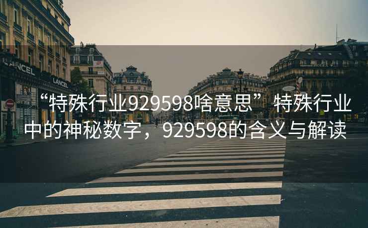 “特殊行業(yè)929598啥意思”特殊行業(yè)中的神秘數字，929598的含義與解讀