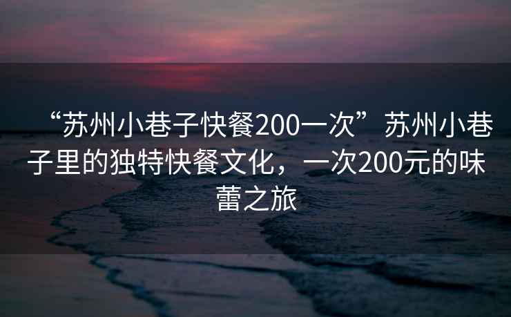 “蘇州小巷子快餐200一次”蘇州小巷子里的獨特快餐文化，一次200元的味蕾之旅
