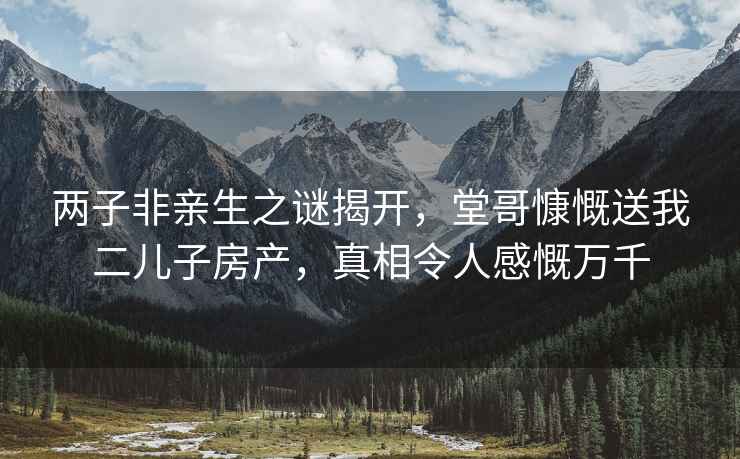 兩子非親生之謎揭開(kāi)，堂哥慷慨送我二兒子房產(chǎn)，真相令人感慨萬(wàn)千