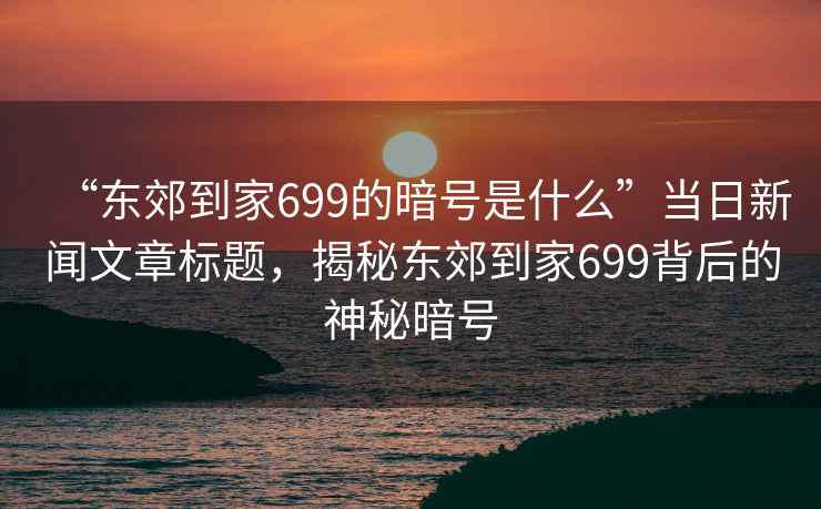 “東郊到家699的暗號是什么”當日新聞文章標題，揭秘東郊到家699背后的神秘暗號