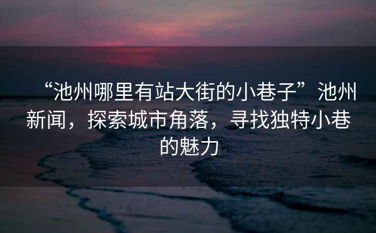 “池州哪里有站大街的小巷子”池州新聞，探索城市角落，尋找獨特小巷的魅力