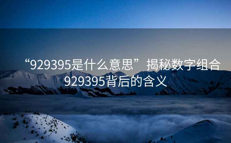“929395是什么意思”揭秘數字組合929395背后的含義