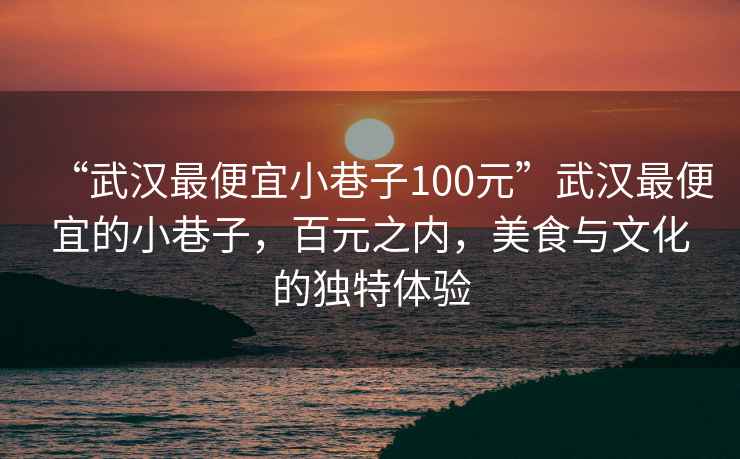 “武漢最便宜小巷子100元”武漢最便宜的小巷子，百元之內，美食與文化的獨特體驗