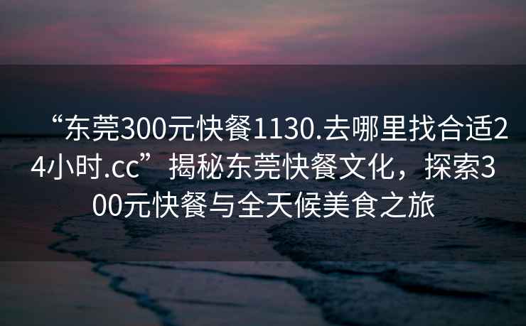 “東莞300元快餐1130.去哪里找合適24小時(shí).cc”揭秘東莞快餐文化，探索300元快餐與全天候美食之旅